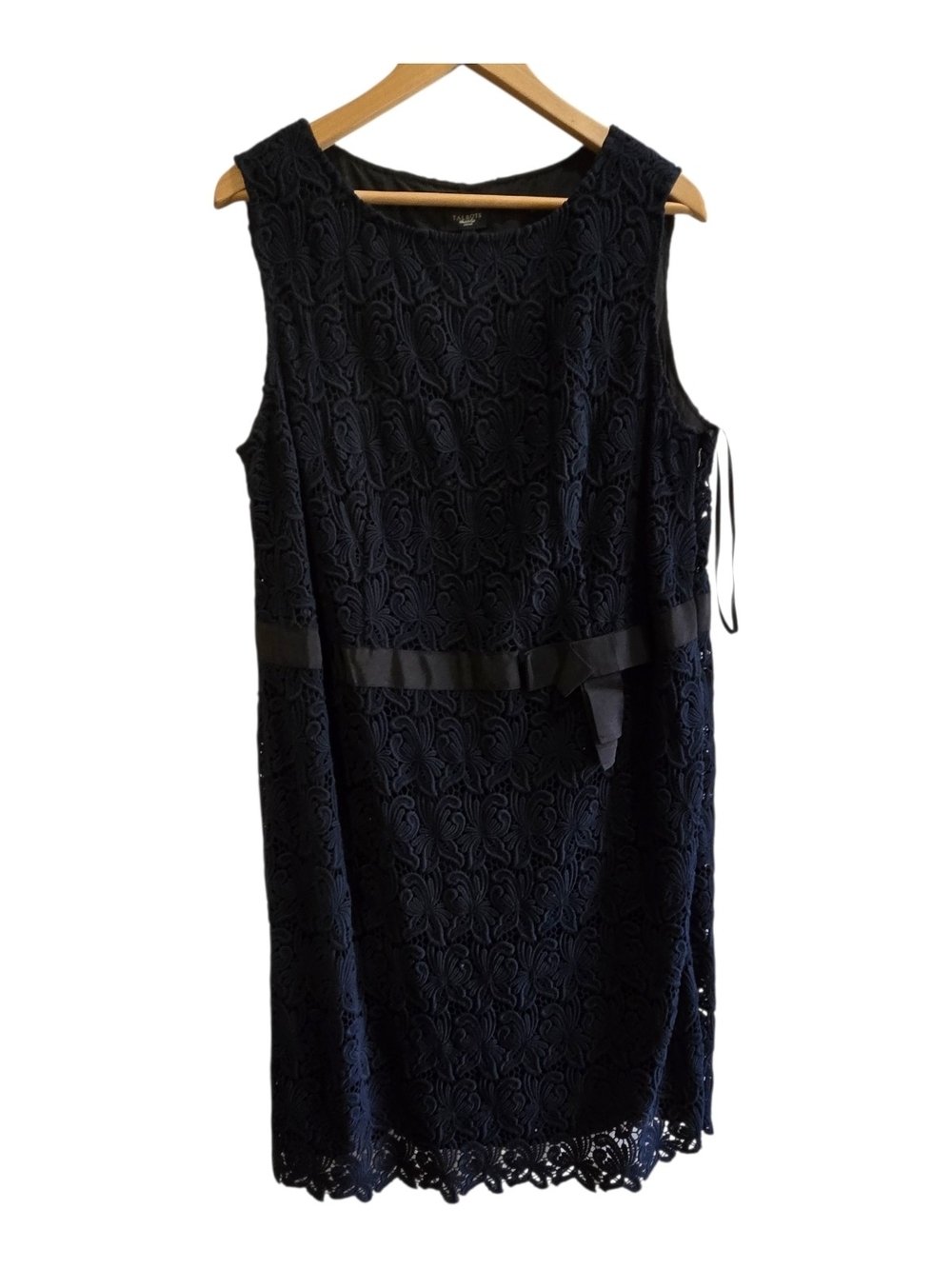 Talbots Womens Sleeveless Dark Navy Lace Dress with Ribbon Accent